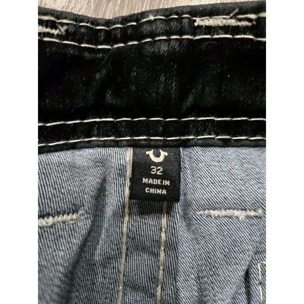 True Religion Baggy Belt Cargo Jeans Mens 32 Black Contrast Stitch NWT Wide Leg